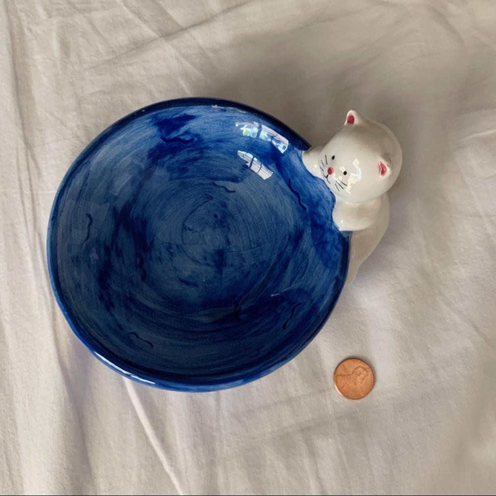 1996 Galerie Au Chocolat Blue Cat Ceramic Bowl - Picture 5 of 7